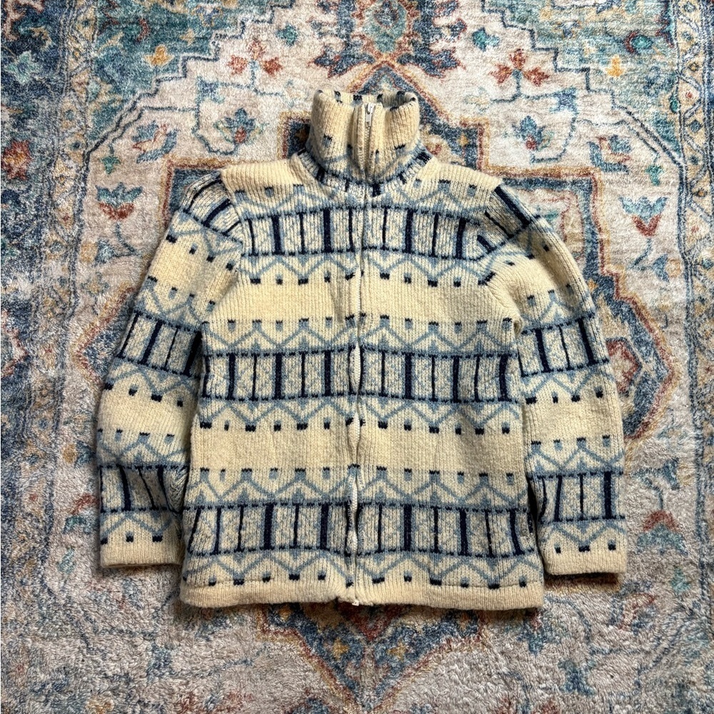 Vintage 80s Tundra Zip-up Striped Sweater Small